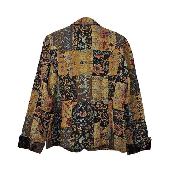 Coldwater Creek Tapestry Jacket Blazer Women’s M Button Front Floral Velvet Cuff - Picture 2 of 8